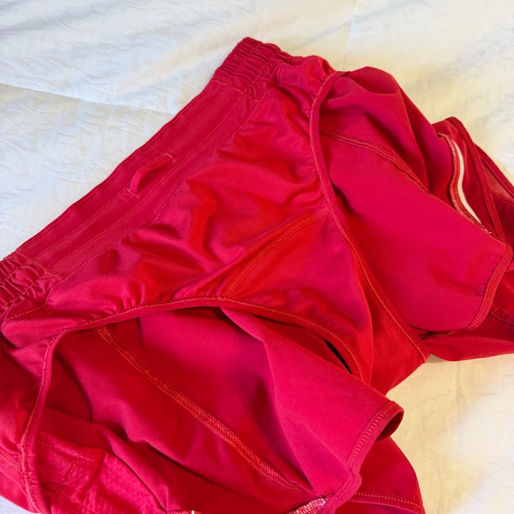 lululemon Red speed up running shorts built in liner SZ 10 hottie hot - Picture 7 of 9